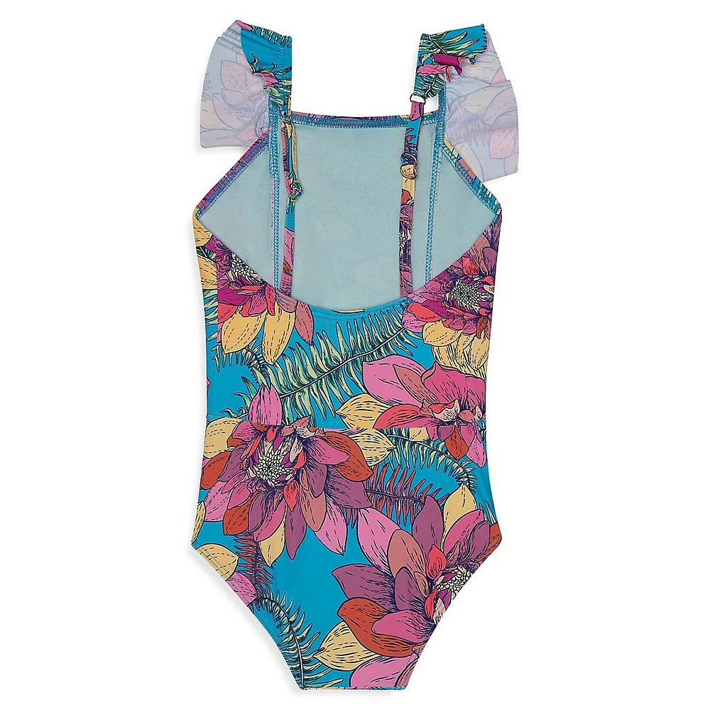 Little Girl's & Go Lotus Ruffled One-Piece Swimsuit