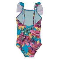 Little Girl's & Go Lotus Ruffled One-Piece Swimsuit
