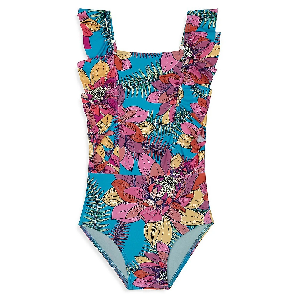 Little Girl's & Go Lotus Ruffled One-Piece Swimsuit