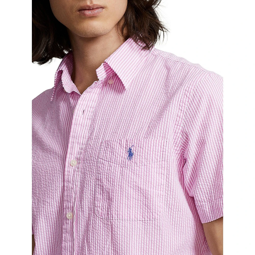 Seersucker Short-Sleeve Stripe Shirt