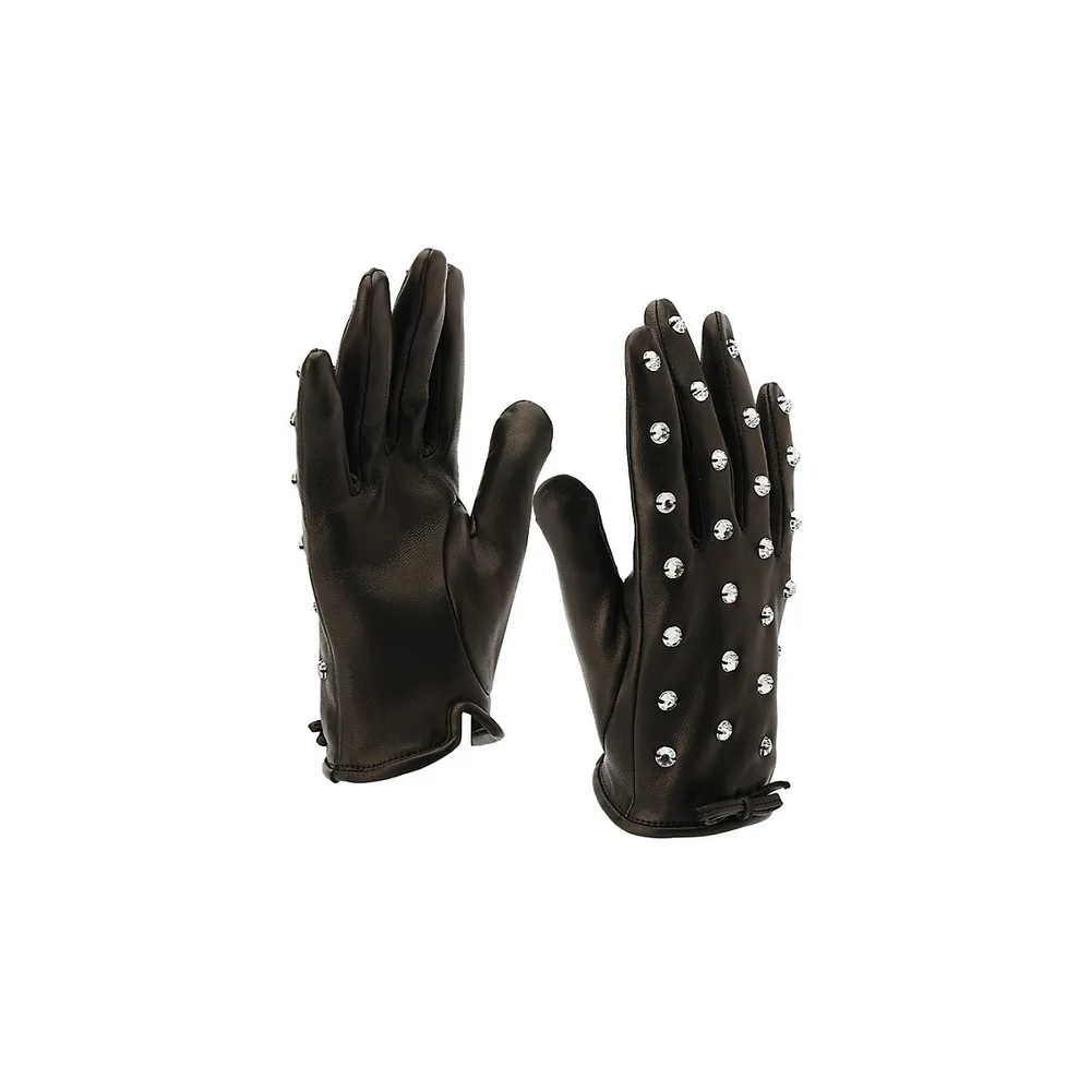 Women's Bedazzled Embellished Leather Gloves