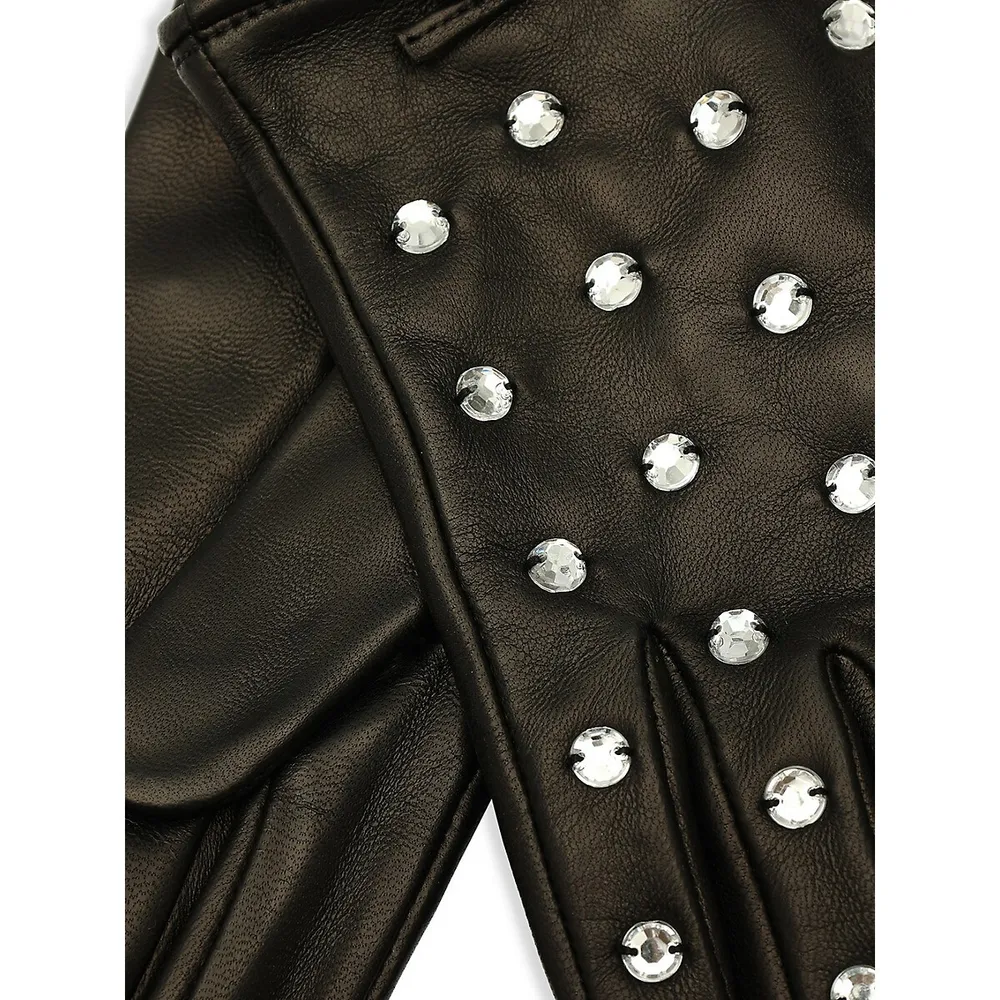 Women's Bedazzled Embellished Leather Gloves