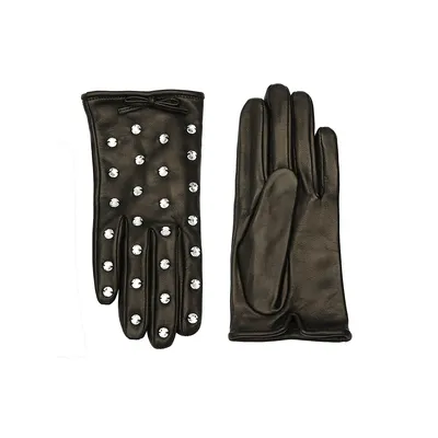 Women's Bedazzled Embellished Leather Gloves