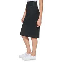 Wide-Waistband Midi Skirt
