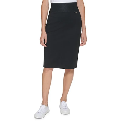 Wide-Waistband Midi Skirt