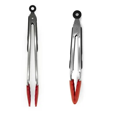Set Of 2 Silicone Tongs, 9" And 12" Length, Stainless Steel Handles