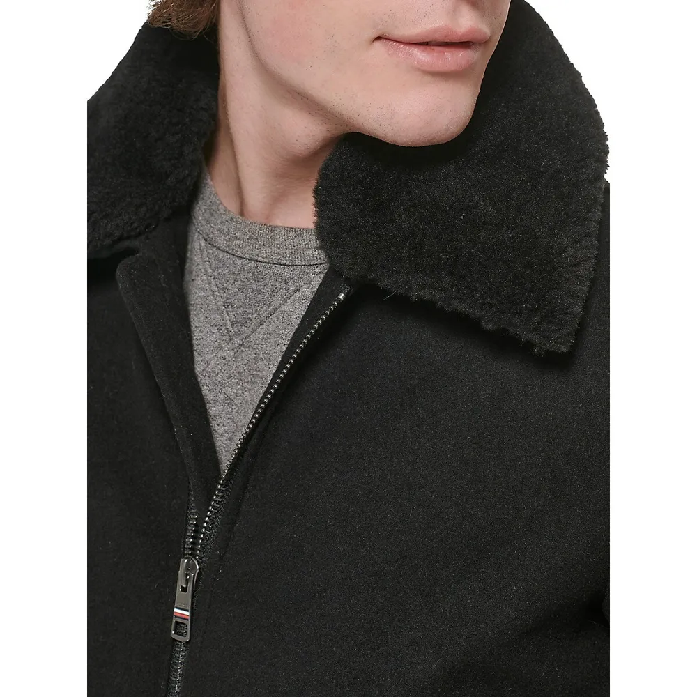 Faux Shearling Collar Military Bomber