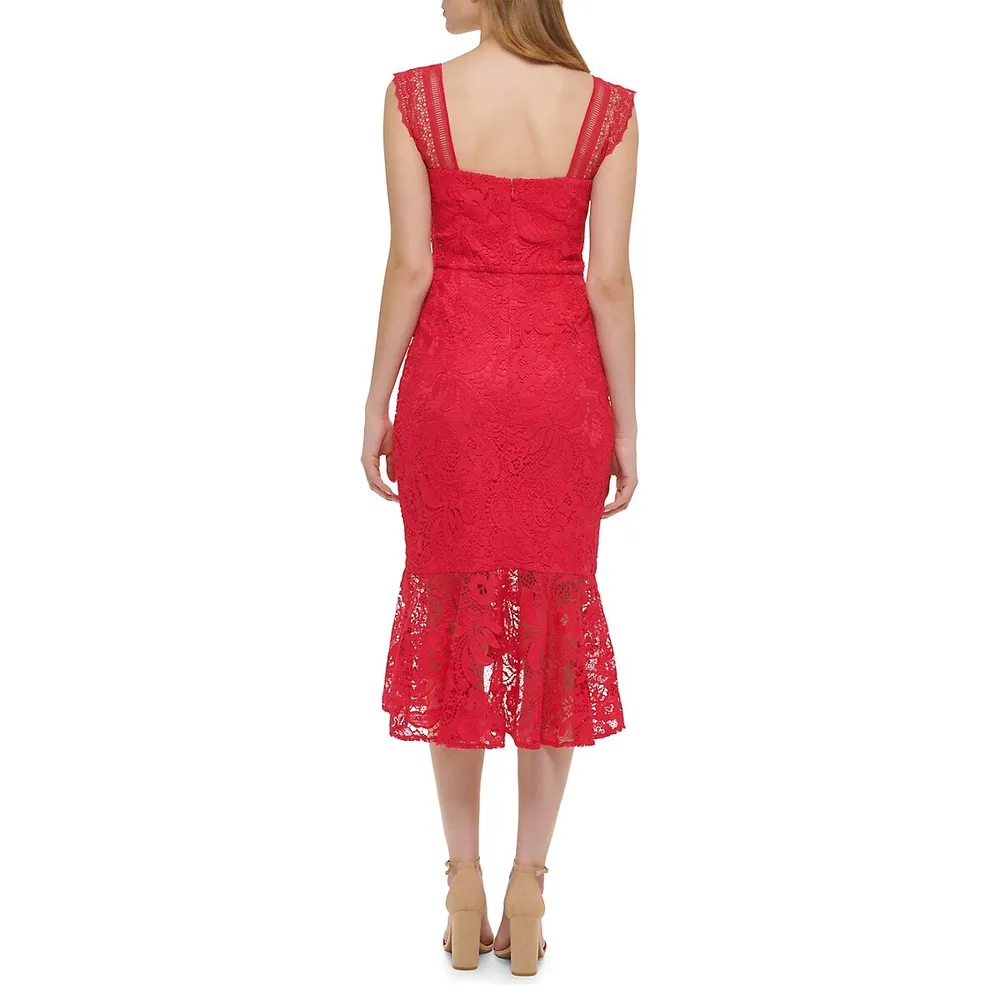 Sweetheart Neckline High-Low Lace Midi Dress