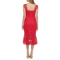 Sweetheart Neckline High-Low Lace Midi Dress