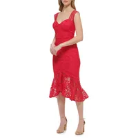 Sweetheart Neckline High-Low Lace Midi Dress
