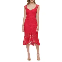Sweetheart Neckline High-Low Lace Midi Dress