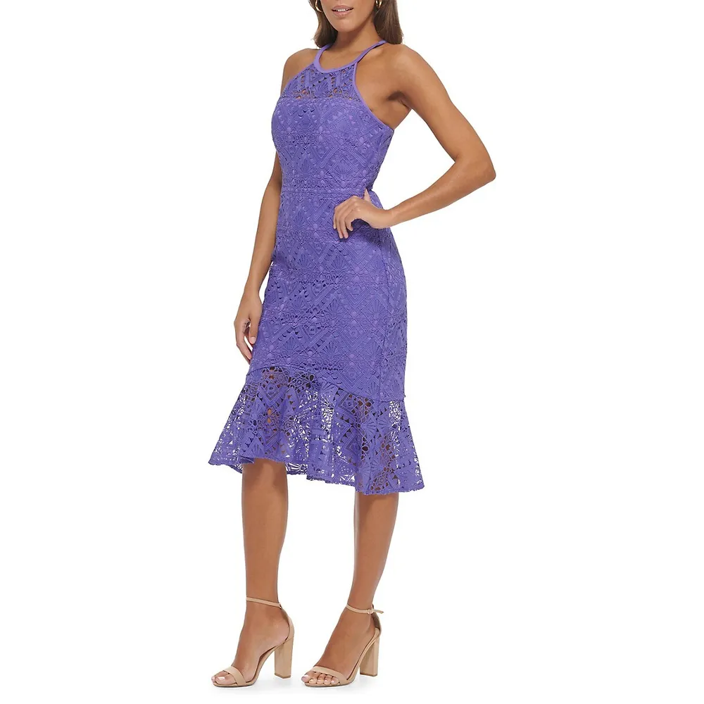 Heavy Geo Lace Halterneck Dress