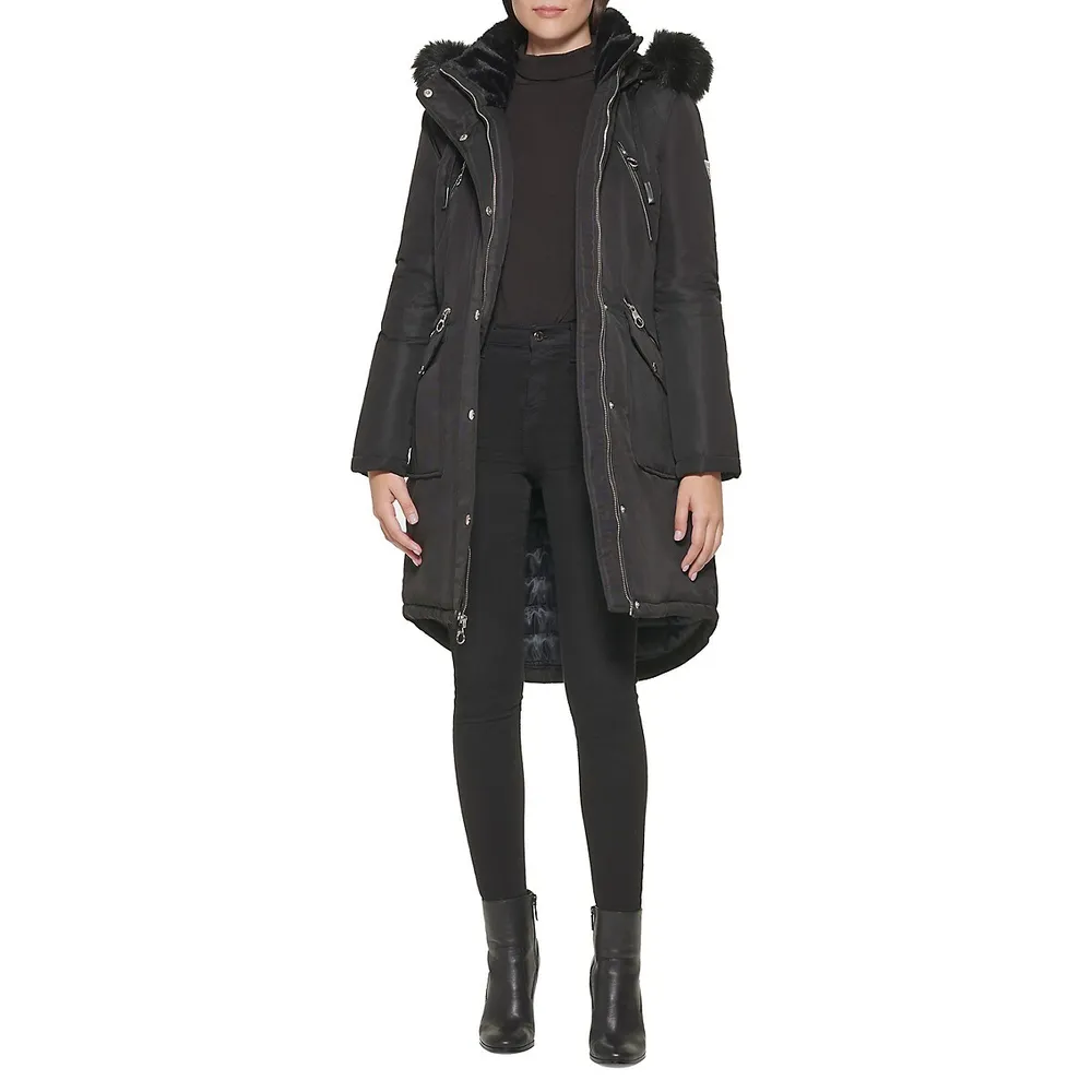 Heavy Poly Parka With Hood & Removable Faux Fur
