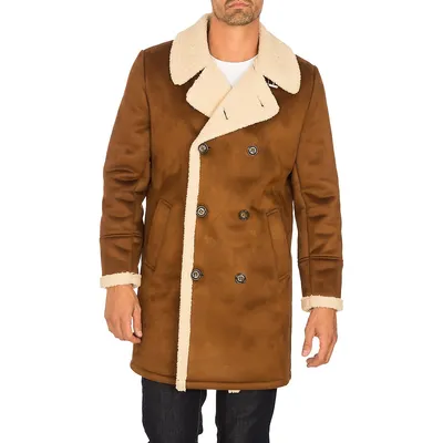 Faux-Shearling Double-Breasted Coat