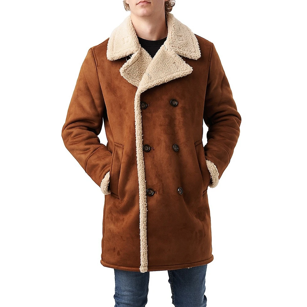 Sam Double-Breasted Faux-Shearling Overcoat