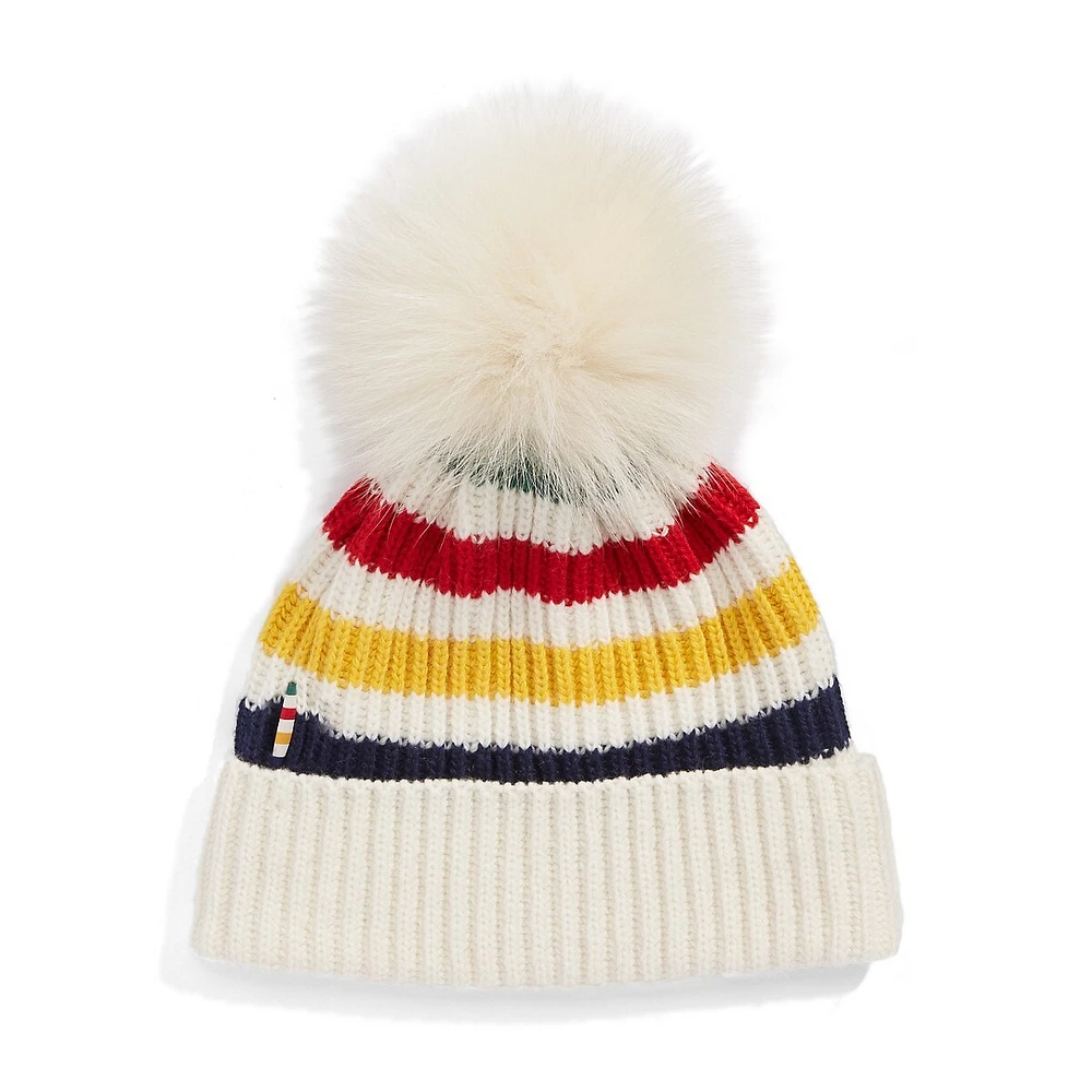 Silverlake Navy Multistripe Pom Pom Toque