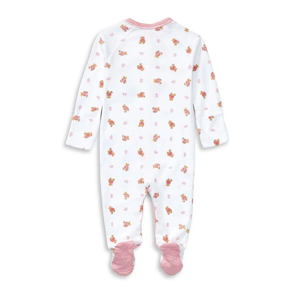 Baby Girl's Bear-Print Cotton Coverall