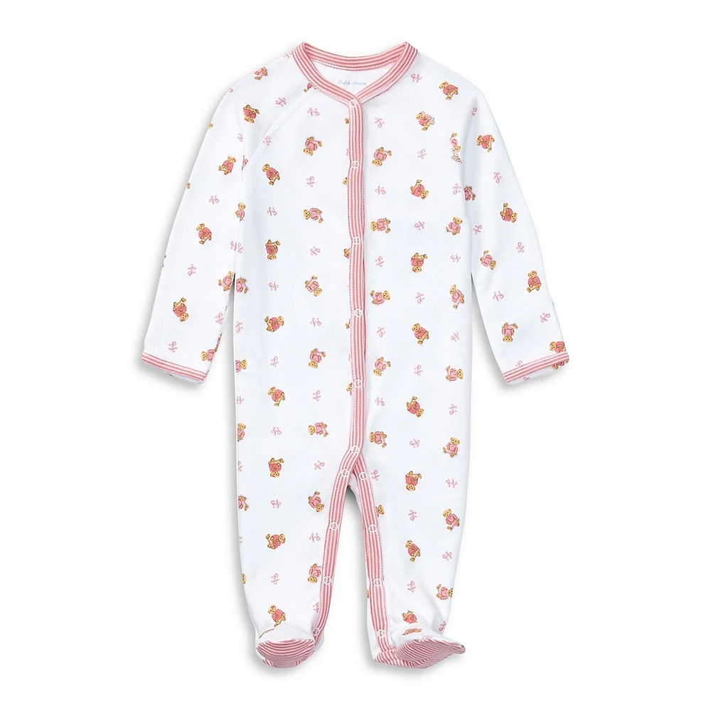 Baby Girl's Bear-Print Cotton Coverall