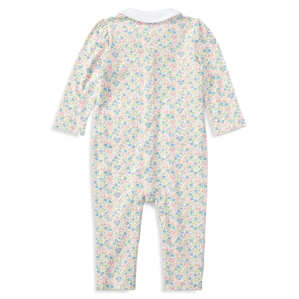 Baby Girl's Floral Bow-Pocket One-Piece Coverall