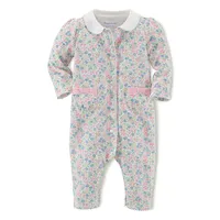 Baby Girl's Floral Bow-Pocket One-Piece Coverall