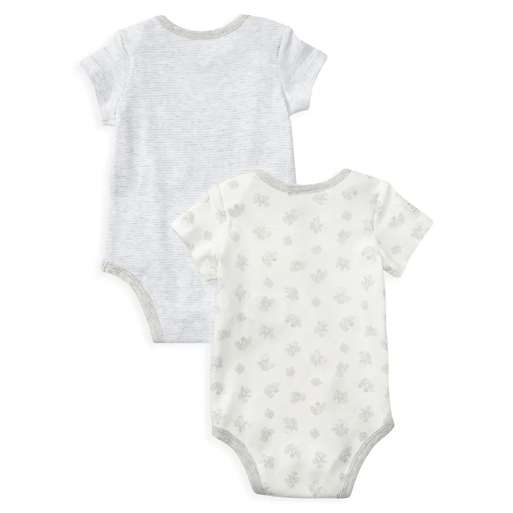 Baby Boy's Two Pack Interlock Teddy Bear Bodysuits