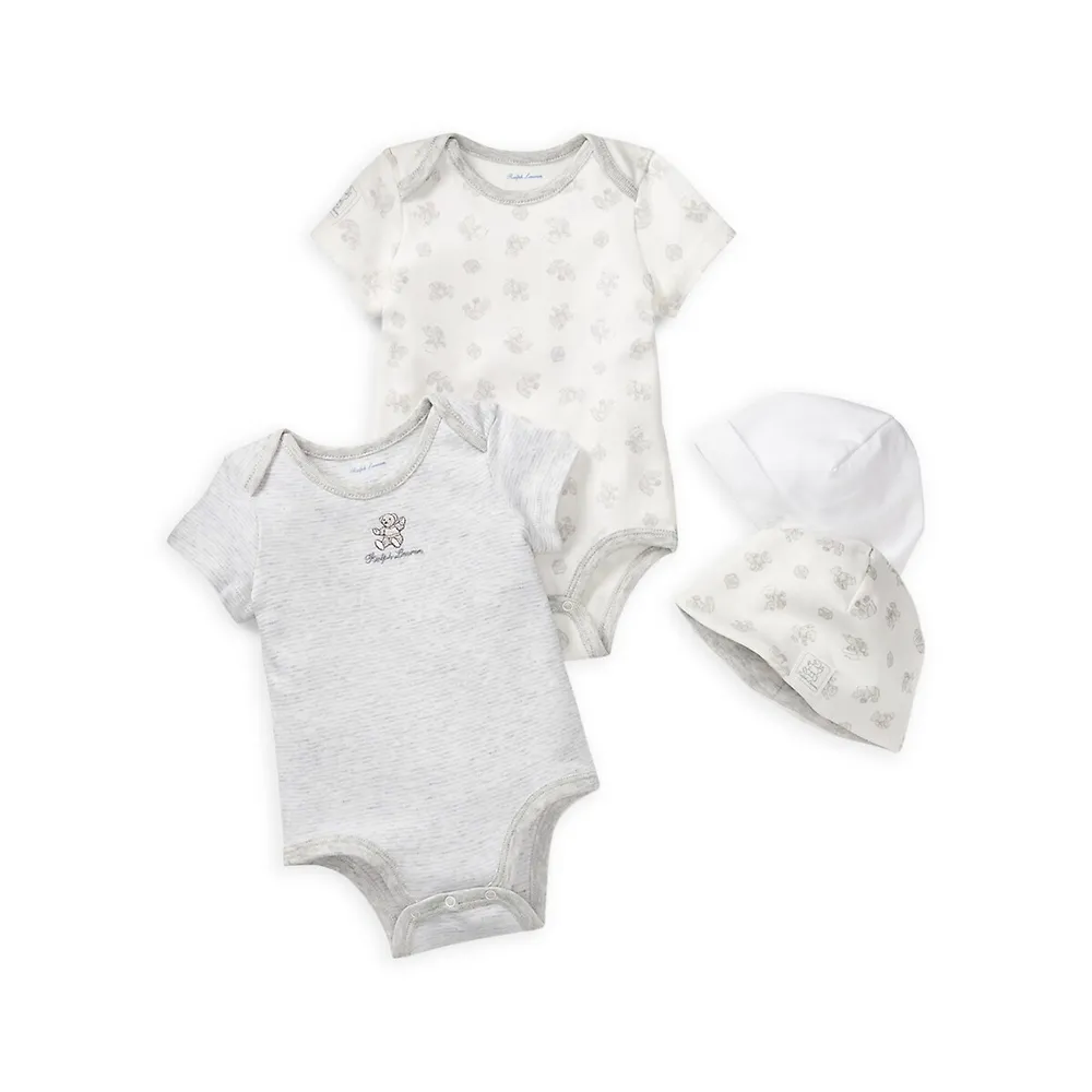 Baby Boy's Two Pack Interlock Teddy Bear Bodysuits