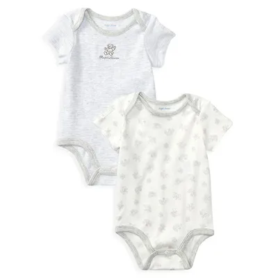 Baby Boy's Two Pack Interlock Teddy Bear Bodysuits