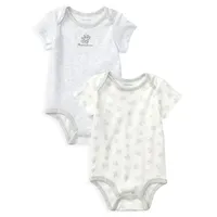 Baby Boy's Two Pack Interlock Teddy Bear Bodysuits