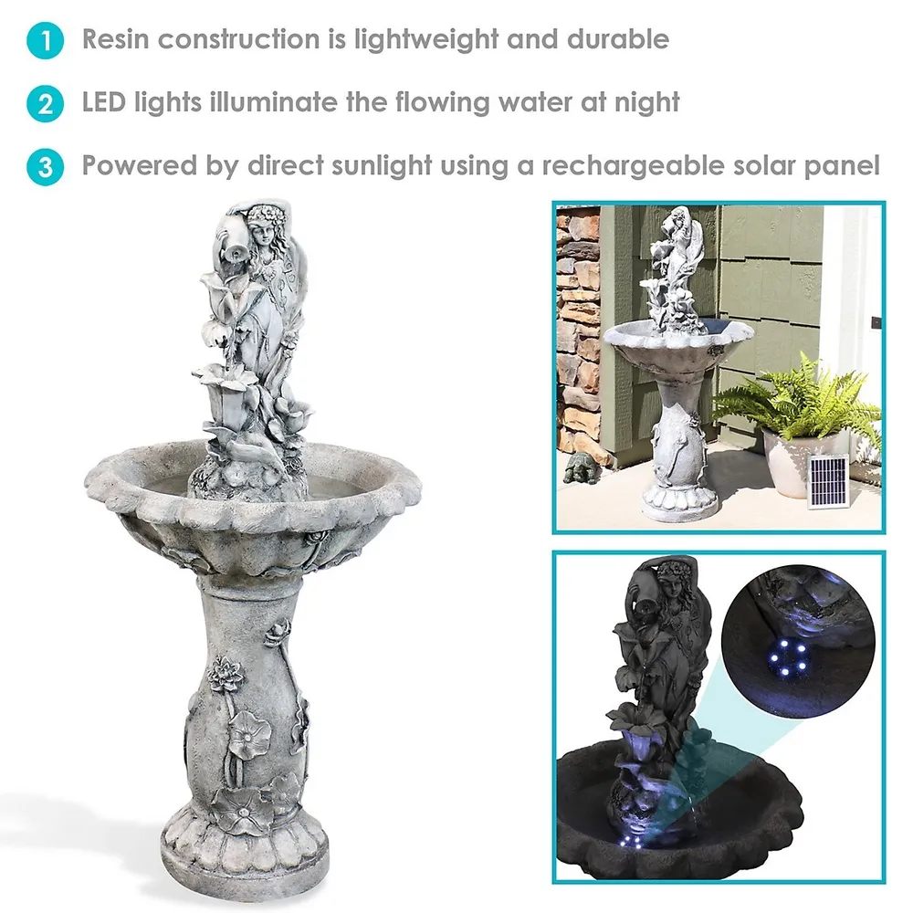 Fairy Flower Solar Water Fountain With Battery Backup - 42-inch