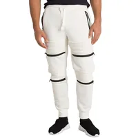 Men's Fleece Jogger Pants Double Moto Patch & Zipper Knee Trim Rib Cuff Waist