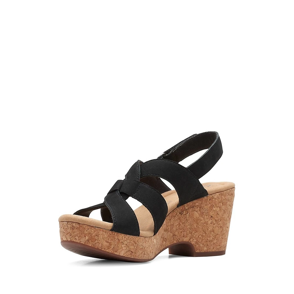 Giselle Beach Wedge Leather-Strap Sandals