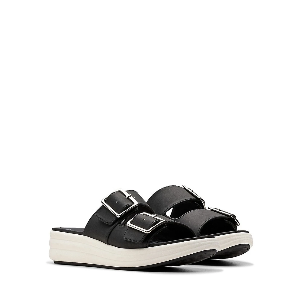 Drift Buckle 2-Band Wedge Slide Sandals