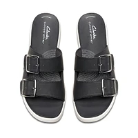 Drift Buckle 2-Band Wedge Slide Sandals