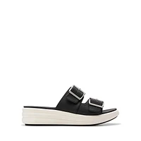 Drift Buckle 2-Band Wedge Slide Sandals