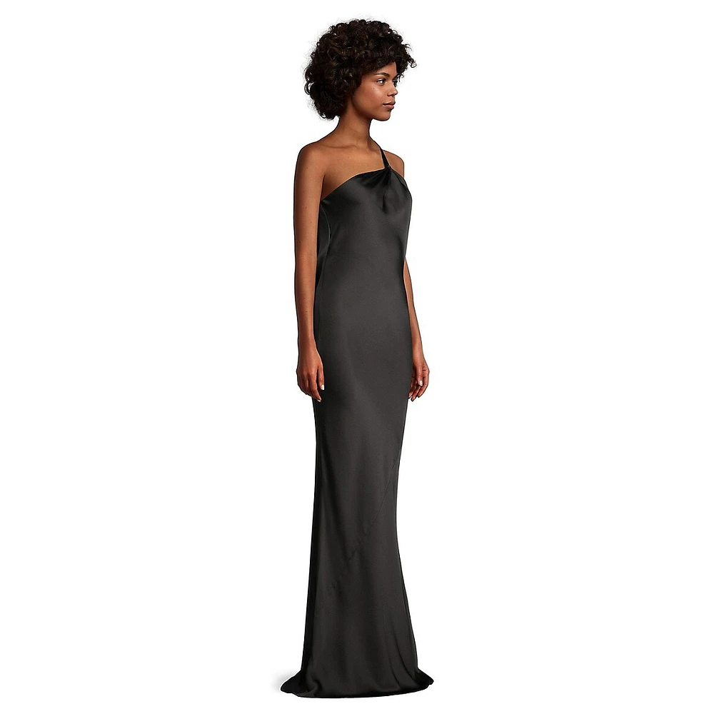 One-Shoulder Cowlback Bias Gown