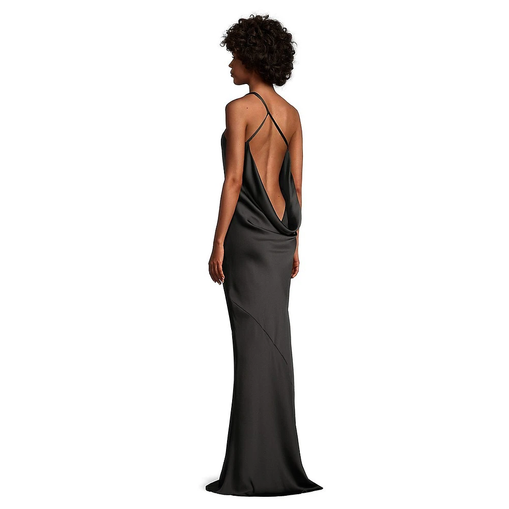 One-Shoulder Cowlback Bias Gown