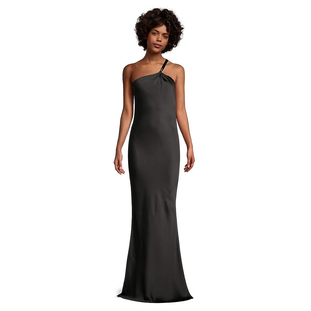 One-Shoulder Cowlback Bias Gown