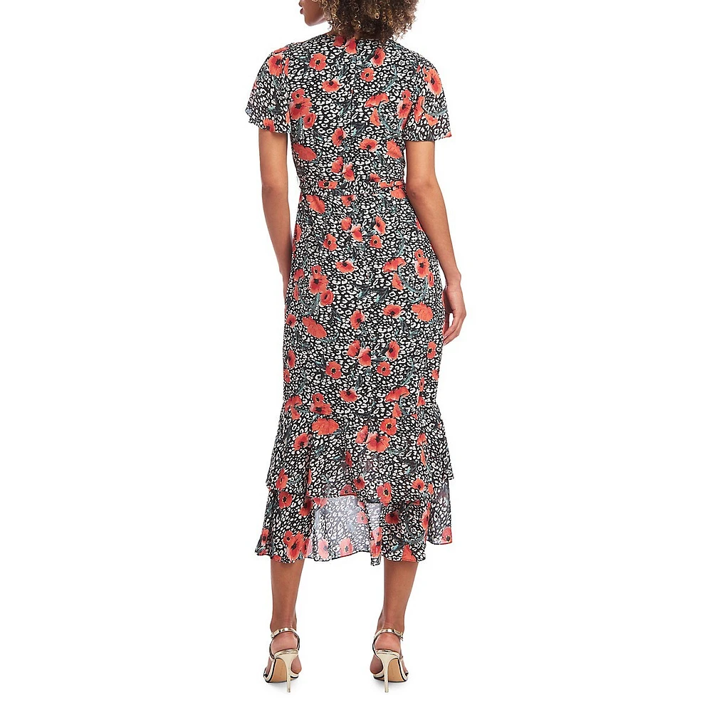 Flutter Sleeve Floral Midi Dress