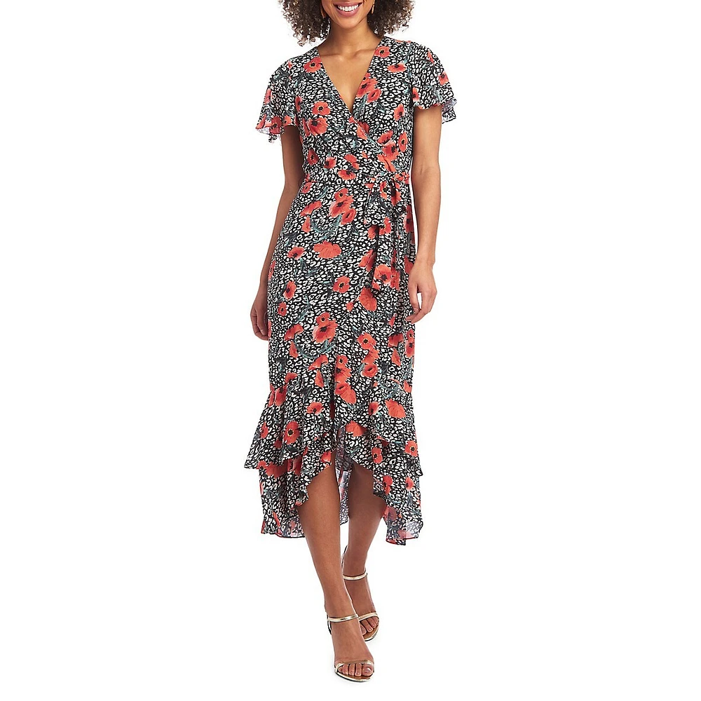 Flutter Sleeve Floral Midi Dress