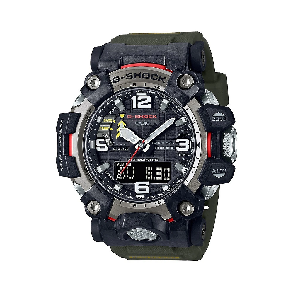 Montre multifonction en acier inoxydable avec bracelet en résine G-Shock Carbon Mudmaster GWG2000-1A3