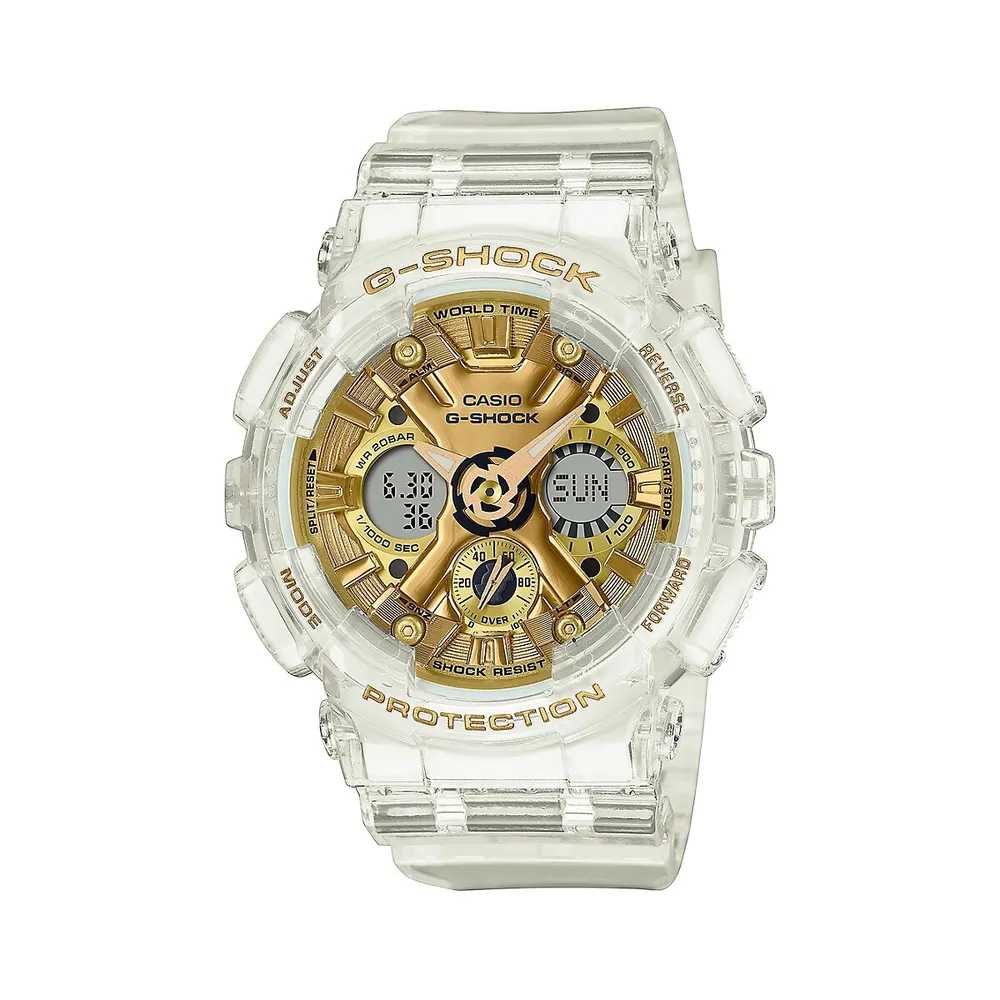 G-SHOCK Skeleton Goldtone Transparent Resin Watch GMAS120SG-7A