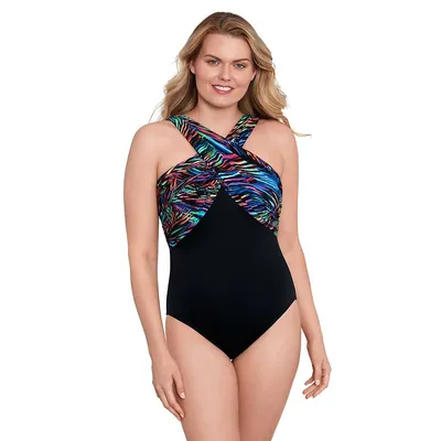 Crossover Draped Tank One-Piece Swimsuit