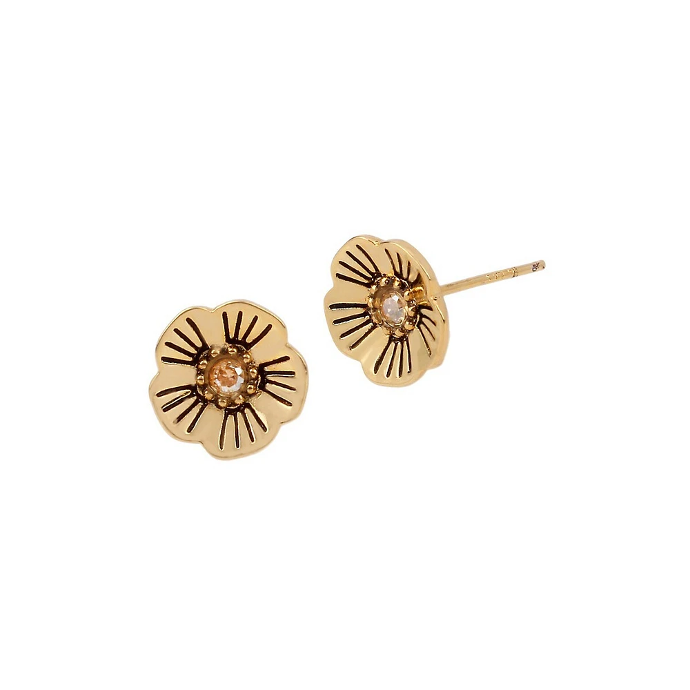 Tea Rose Goldtone & Crystal Stud Earrings