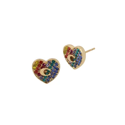 Goldtone & Crystal Signature C Heart Stud Earrings