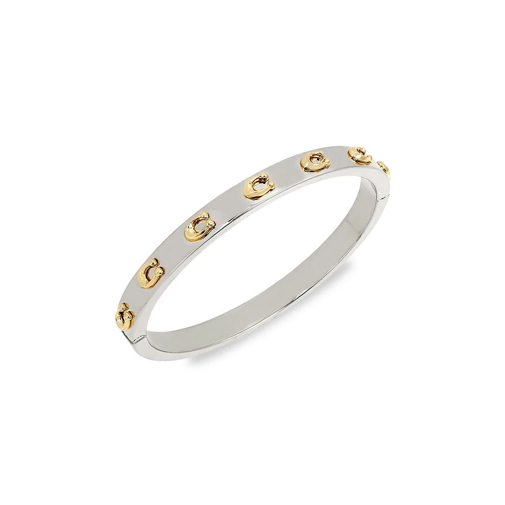 Two-Tone Signature C Hinged Bangle Bracelet