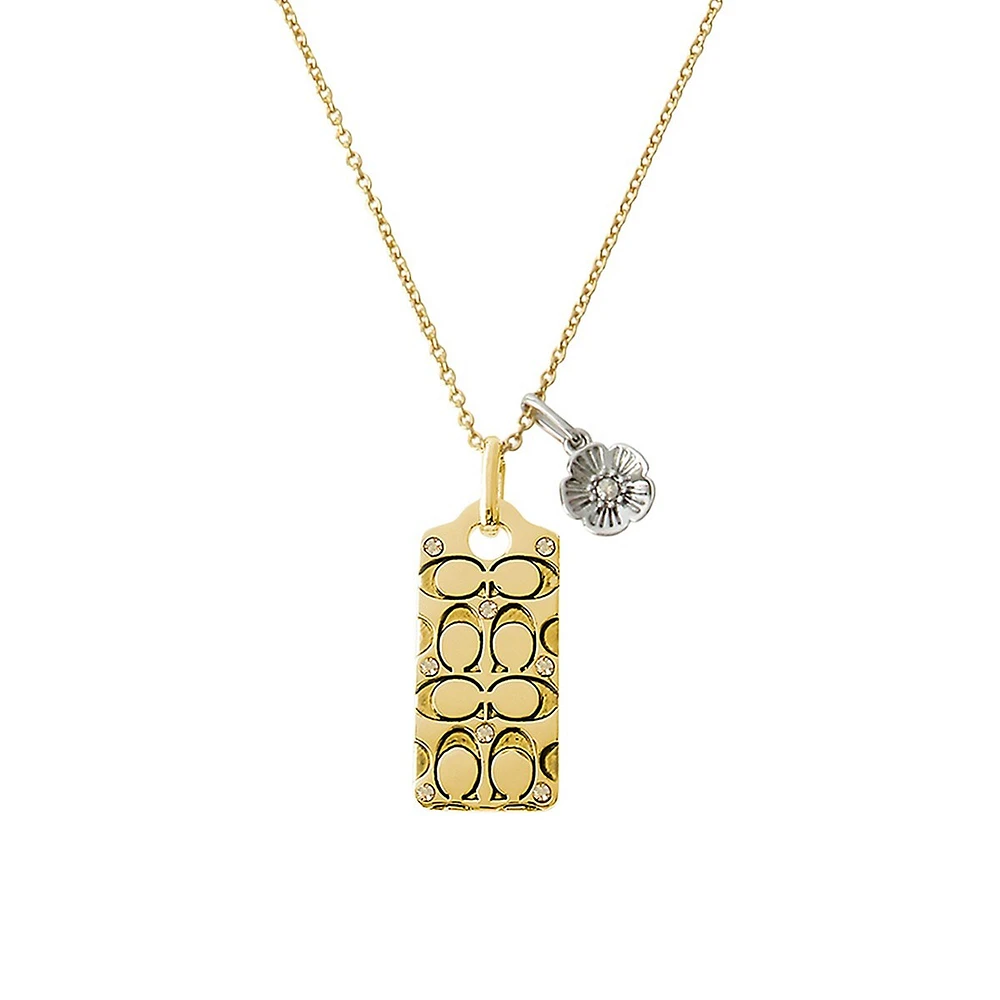 Quilted C Two-Tone & Crystal Pendant Necklace