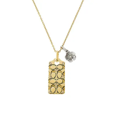 Quilted C Two-Tone & Swarovski Crystal Pendant Necklace