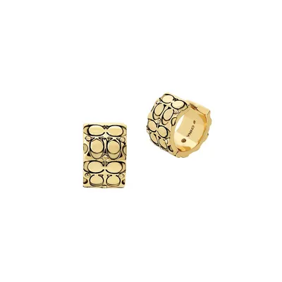 Quilted C Goldtone & Swarovski Crystal Huggie Earrings