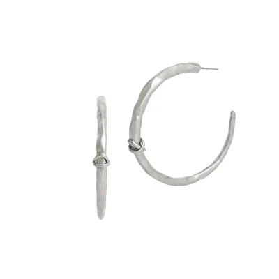 Silvertone Horn Hoop Earrings
