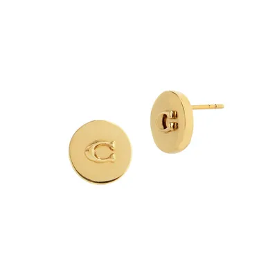 Goldtone Signature C Disc Stud Earrings